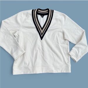 Saint + Sophia Beige & Black V-Neck Sweat Shirt Sweater, Size 16